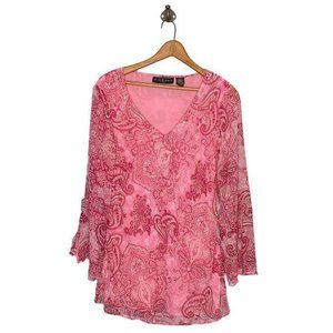 Vintage 90s 00s Y2K Separates 1X Pink 100% Silk Paisley‎ Embellished Fairy Top